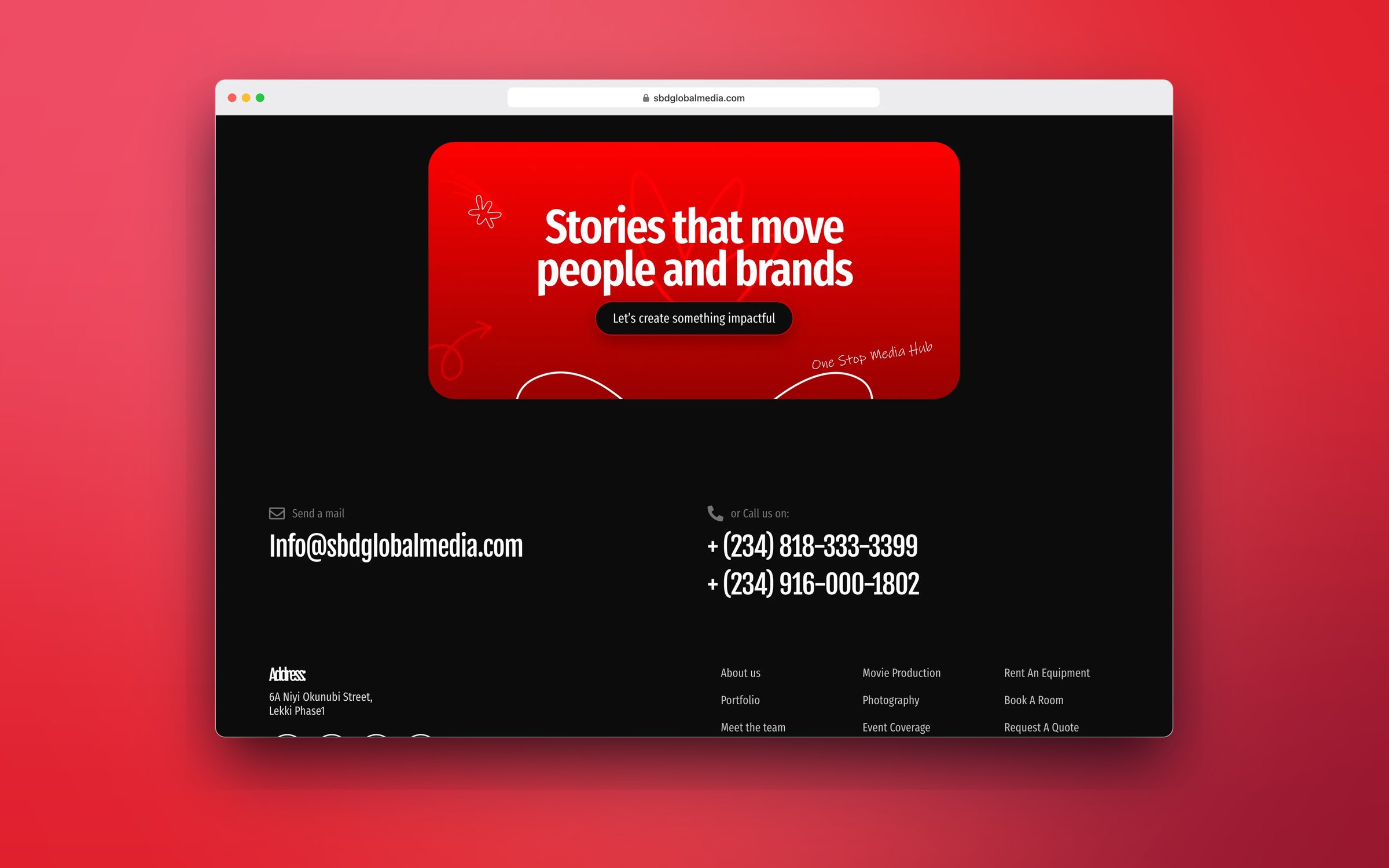 Stories that move people and brands call to action above the site footer, in a desktop browser