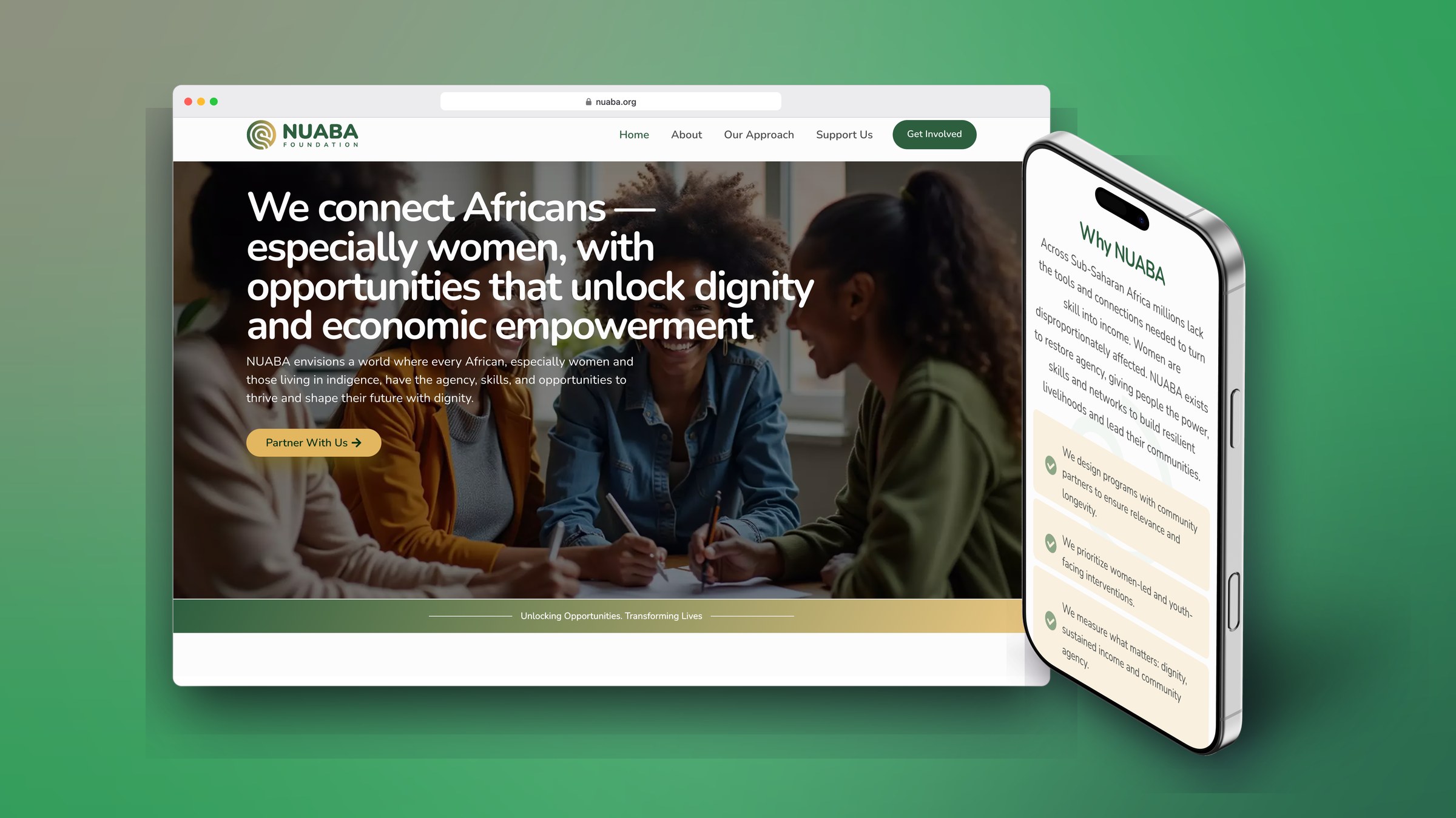 NUABA: development nonprofit website