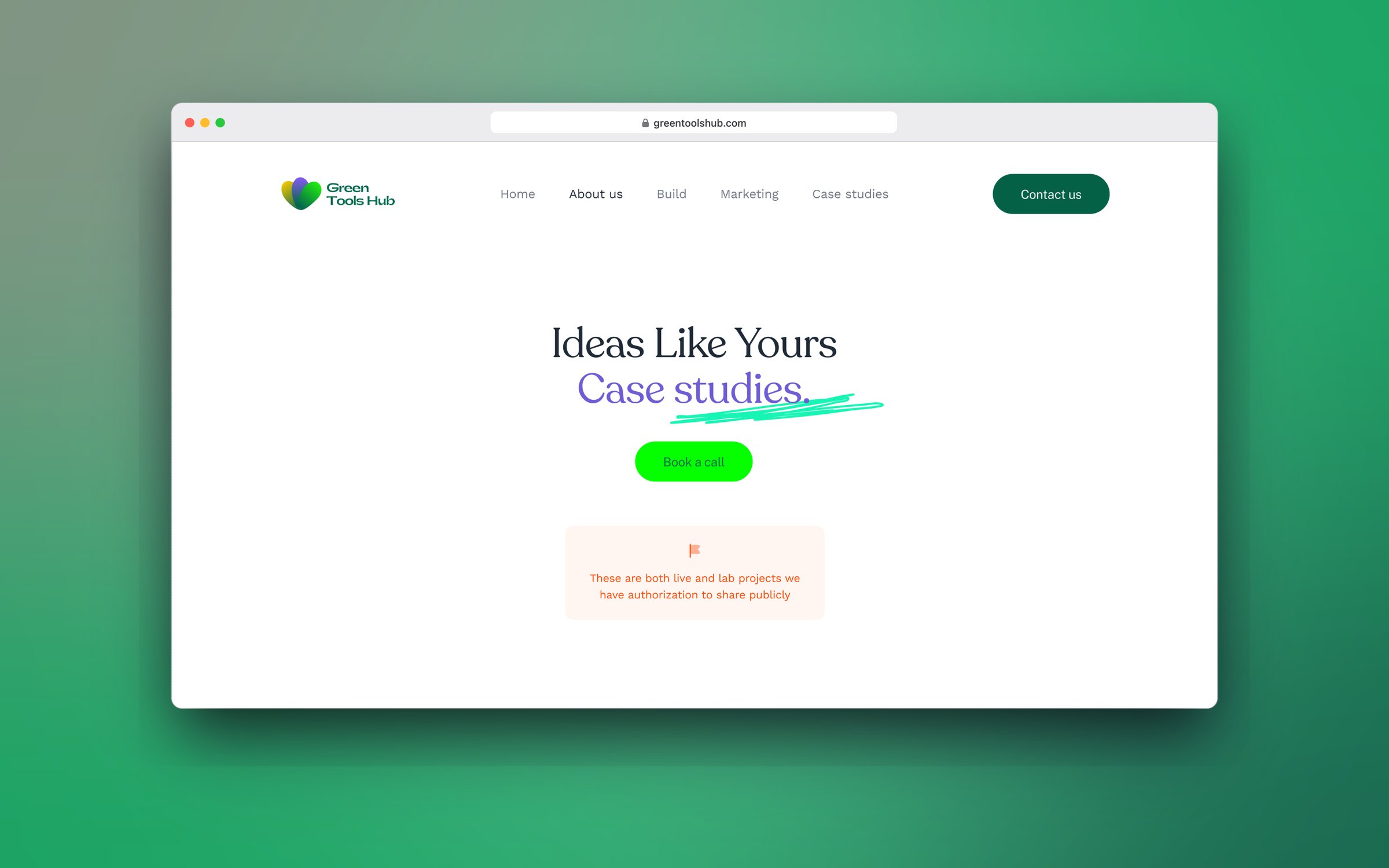 Ideas Like Yours case studies page hero, in a desktop browser